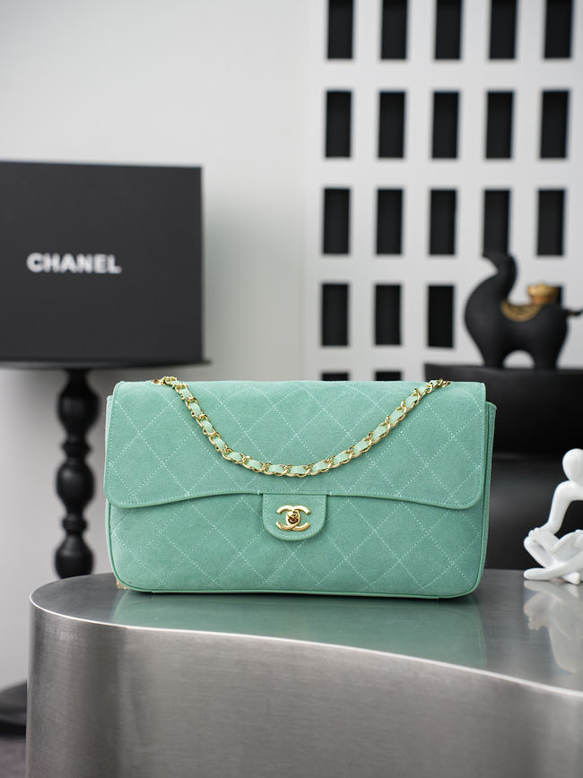 CHANEL Maxi Flap bag Suede Calfskin AS6231 Lake green