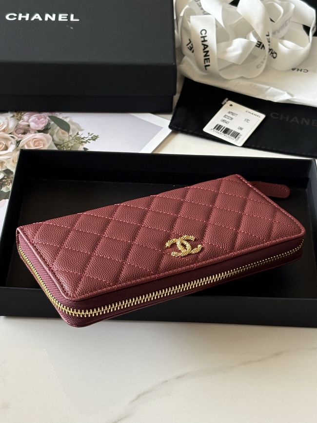 Chanel Classic Zipped Wallet AP5077 dark red