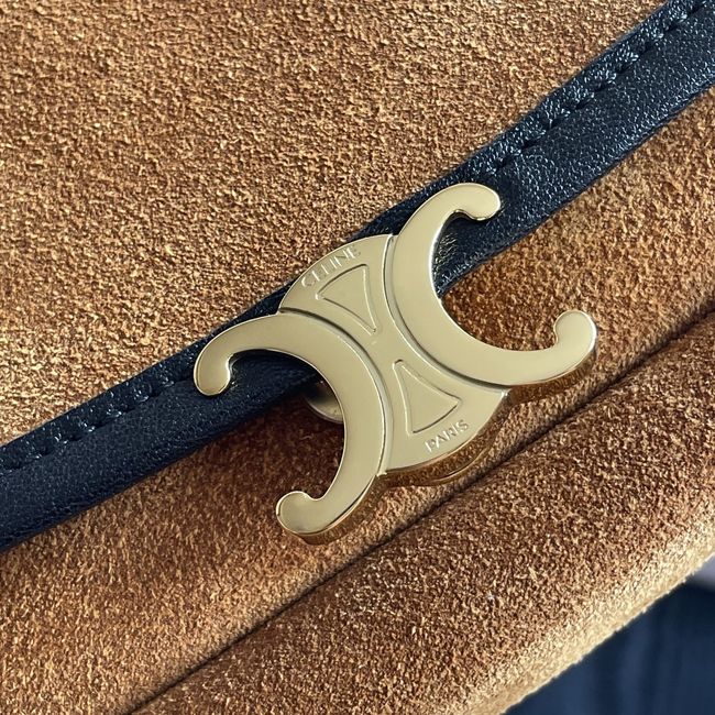 CELINE SOFT TRIOMPHE LITTLE HALFMOON IN SUEDE L103754 CAMEL & BLACK CELINE SOFT TRIOMPHE LITTLE HALFMOON IN SUEDE L103754 CAMEL & BLACK