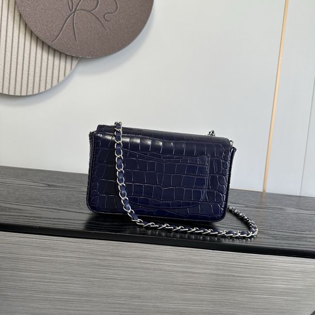 Chanel MINI FLAP BAG Crocodile Embossed 1116 Dark Blue&silver Chanel MINI FLAP BAG Crocodile Embossed 1116 Dark Blue&silver