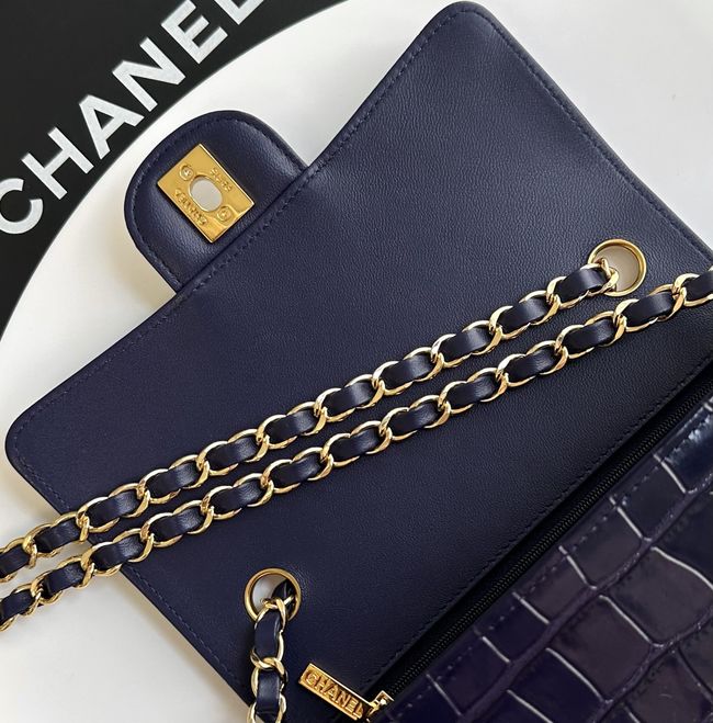 Chanel MINI FLAP BAG Crocodile Embossed 1116 Dark blue&gold Chanel MINI FLAP BAG Crocodile Embossed 1116 Dark blue&gold