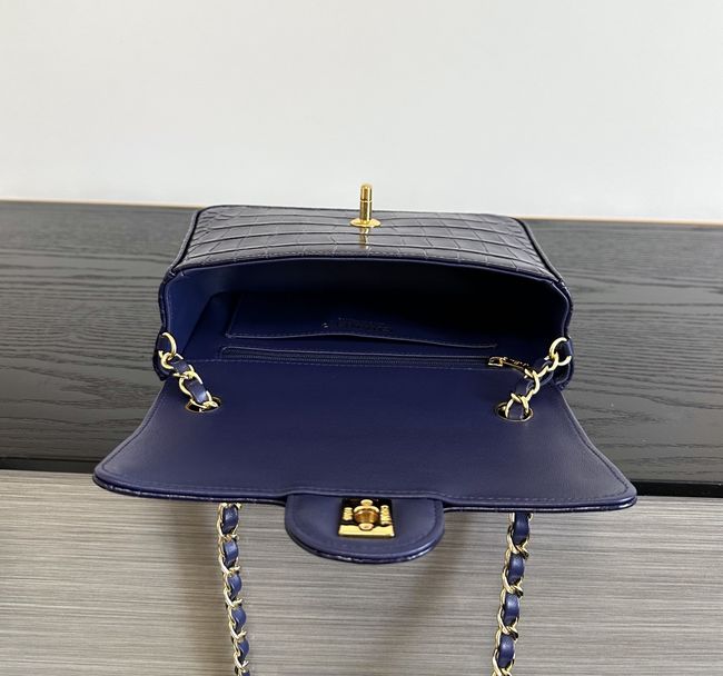 Chanel MINI FLAP BAG Crocodile Embossed 1116 Dark blue&gold Chanel MINI FLAP BAG Crocodile Embossed 1116 Dark blue&gold