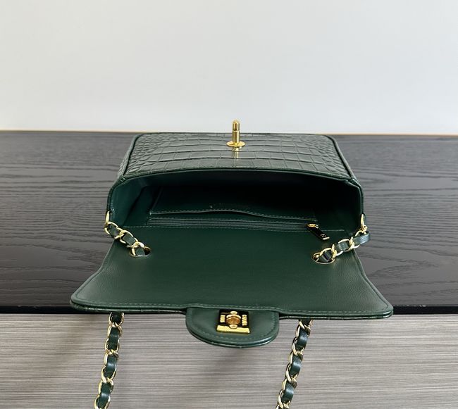 Chanel MINI FLAP BAG Crocodile Embossed 1116 Dark green&gold