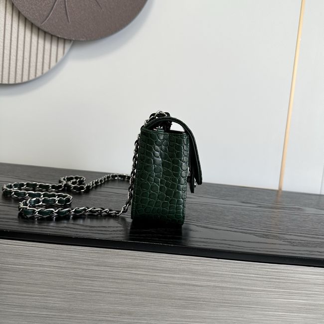 Chanel MINI FLAP BAG Crocodile Embossed 1116 green&silver Chanel MINI FLAP BAG Crocodile Embossed 1116 green&silver