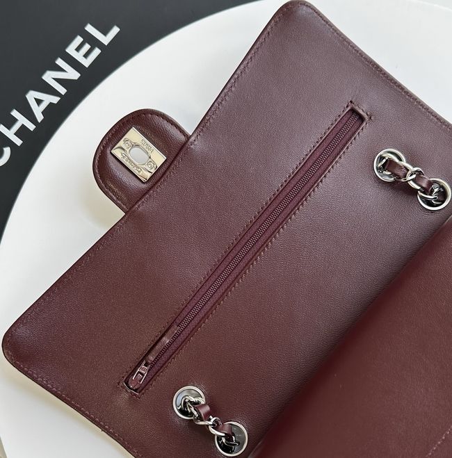 Chanel Small Flap Bag Crocodile Embossed 1112 Dark Burgundy&silver