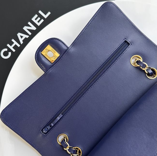 Chanel Small Flap Bag Crocodile Embossed 1112 dark blue&gold