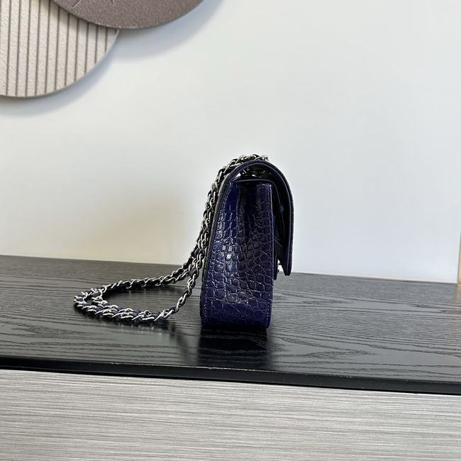 Chanel Small Flap Bag Crocodile Embossed 1112 dark blue&silver