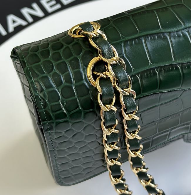 Chanel Small Flap Bag Crocodile Embossed 1112 green&gold