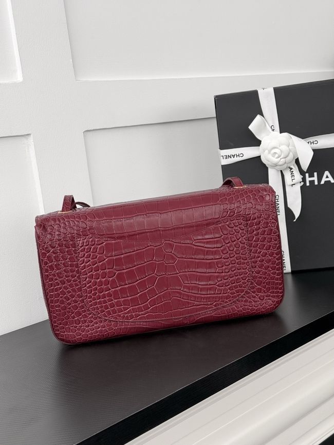 Chanel Crocodile Embossed Maxi Flap bag AS6231 Burgundy&gold-Tone Metal