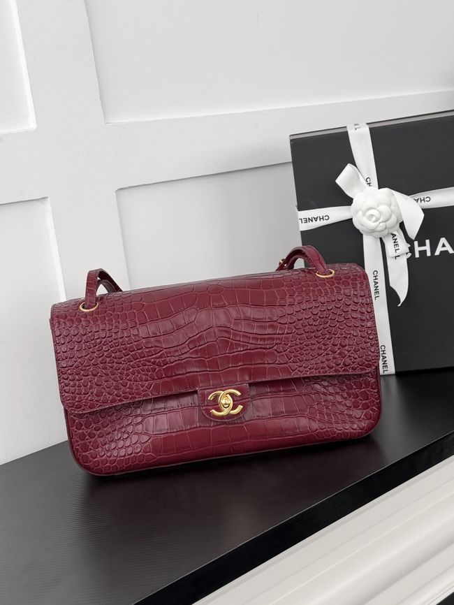 Chanel Crocodile Embossed Maxi Flap bag AS6231 Burgundy&gold-Tone Metal