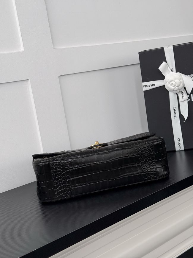Chanel Crocodile Embossed Maxi Flap bag AS6231 black&gold-Tone Metal