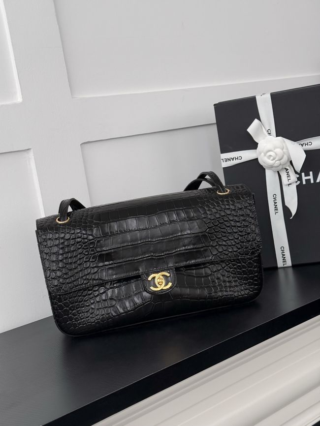 Chanel Crocodile Embossed Maxi Flap bag AS6231 black&gold-Tone Metal
