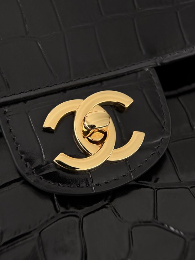 Chanel Crocodile Embossed Maxi Flap bag AS6231 black&gold-Tone Metal
