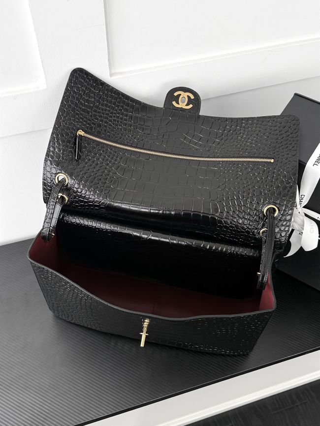 Chanel Crocodile Embossed Maxi Flapbag Calfskin AS6233 Black