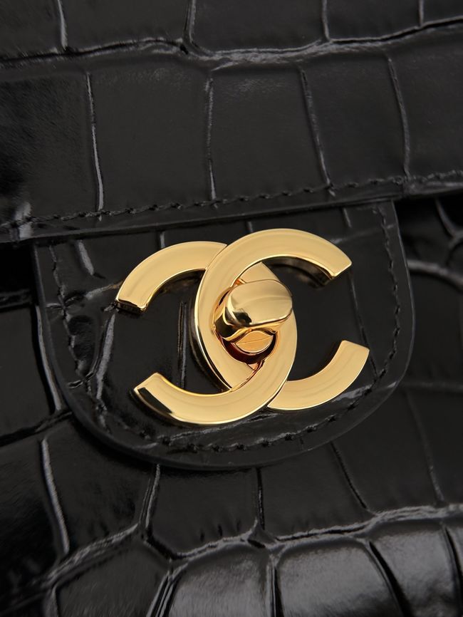 Chanel Crocodile Embossed Maxi Flapbag Calfskin AS6233 Black