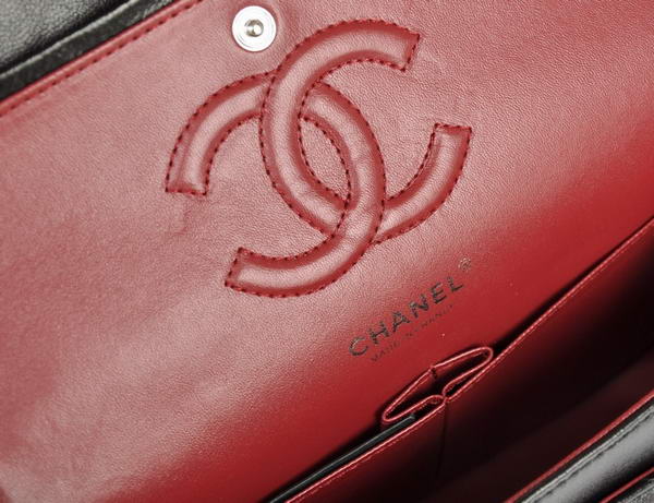 buy cheap Chanel 2.55 Series 1122 Classic Black Sheepskin Flap Bag Silver Hardware