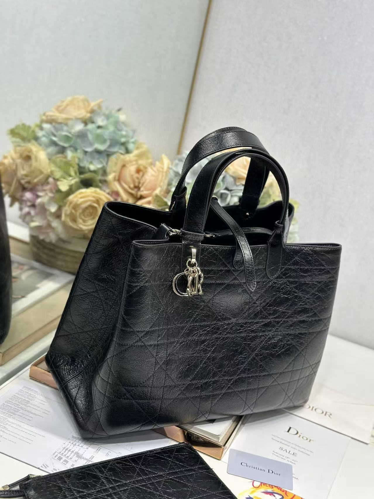 Large Dior Toujours Bag Original Calfskin Leather Bag M2820SN Black
