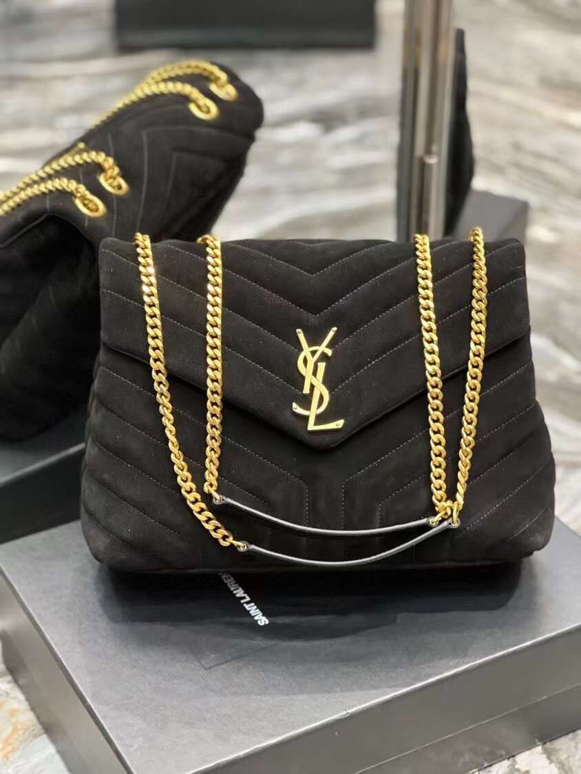 Yves Saint Laurent LOULOU large BAG IN Y-QUILTED SUEDE Y787216 black Yves Saint Laurent LOULOU large BAG IN Y-QUILTED SUEDE Y787216 black