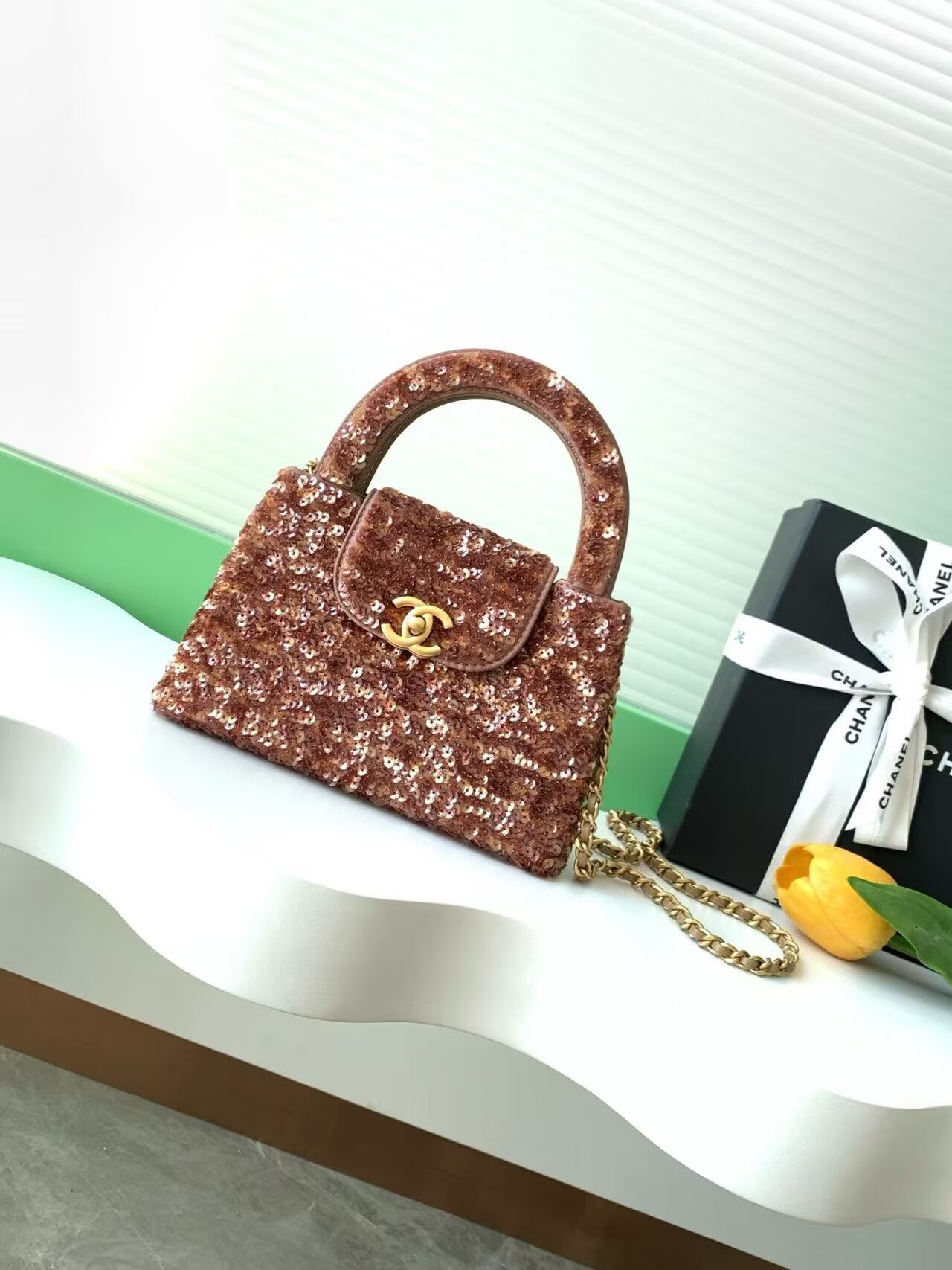 CHANEL Mini Shopping Bag Sequin Kelly Handle Bag AS4416 Brown CHANEL Mini Shopping Bag Sequin Kelly Handle Bag AS4416 Brown
